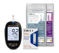 FORA 6 Connect Medidor de Glucosa en Sangre con 50 Tiras Reactivas, Incluye 25 Tiras 3-en-1 (Glucosa, Hemoglobina, Hematocrito) y 10 Tiras para Cetonas
