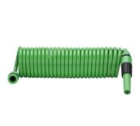 Fora Manguera en Espiral Extensible 7,5 m - Material EVA Resistente - Pistola de Riego Ajustable - Incluye 2 Conectores Rápidos 3/8", Adaptador de Grifo - Color Verde