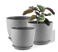 FORAGIFT Macetas 25/23/20 cm para Interior y Exterior, Pack de 3 con Diseño Granito Gris, Bandeja y Agujeros de Drenaje - Maceteros de Plástico Decorativos para Plantas Grandes (Monstera, Suculentas)