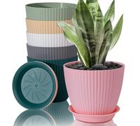 FORAGIFT Macetas de Plástico 15 cm para Interior, Pack de 6 con Ranuras Decorativas, Agujeros de Drenaje y Bandeja - Maceteros Modernos Multicolor para Plantas de Interior (Suculentas, Orquídeas)