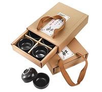 Foraineam Juego de 12 tazas de té de cerámica para sake, 45 ml de alta calidad de cerámica negra asiática japonesa, accesorios de té estilo Kungfu, caja de regalo artesanal