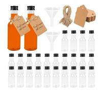Forbabe 24 botellas de 50 ml de plástico para rellenar, botellas de licor con tapa negra y embudo, reutilizables, para rellenar para bodas y fiestas