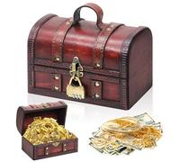 Forbabe Baúl del tesoro de madera vintage, para cumpleaños infantiles, con candado, para cumpleaños infantiles, cumpleaños infantiles, baúl de madera con tapa con cerradura de combinación, caja de