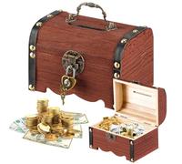 Forbabe Cofre del tesoro de madera, vintage, hucha con candado pequeño cofre del tesoro pirata, cofre del tesoro, cumpleaños infantil, baúl de madera con tapa para almacenamiento y decoración (14,5 x