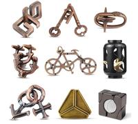 Forbabe Juego de 9 piezas de metal con diseño de rompecabezas de metal 3D Magic Unlock Metal Brainteaser Juego de paciencia de metal rompecabezas de pensamiento lógico juego de prueba de metal juego