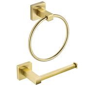 Forbath - Juego de Soportes Dorados para Papel higiénico, 2 Piezas, Soporte para Rollo de Papel higiénico de bajo Cepillado, Base Cuadrada de Acero Inoxidable, Soporte para Toallas de Pared