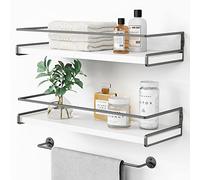 Forbena Estantes flotantes blancos para organizador de baño sobre el inodoro, estantes de baño montados en la pared con toallero, estante de pared de esquina para decoración de dormitorio,
