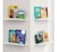 Forbena Juego de 4 estantes flotantes pequeños para pared, estante blanco con borde para dormitorio, sala de estar, marcos de fotos, bonito estante de pared para organizadores de baño y almacenamiento