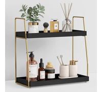 Forbena - Organizador de baño negro y dorado, organizador de mostrador de 2 niveles para decoración de baño, estante moderno organizador de fregadero para almacenamiento de cambiador, bandeja