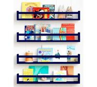 Forbena Wall Book Shelf Organizer for Kids Room Set of 4, Large Floating Bookshelves for Boy Nursery Wall Deocr, 24 Inches Wall Mount Bookshelf for Toddler Child Teen Boys Bedroom (Navy Blue)