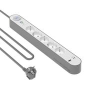 Force Power Lite F152437 - Regleta 5 Tomas Europeas, garantía de por Vida, enchufes Proteccion sobretensión, + 1 USB-A 2,4A + 1 USB-C PD 20W, Seguridad Infantil, Interruptor, cable 1,5m, Blanco/Gris