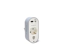 Force Power Lite F152691 - Adaptador 1 toma europea, 1 toma USB A, 1 toma USB C Power Delivery, garantía de por Vida, proteccion sobretensión 540 Julios, LED indicador, Seguridad Infantil, Blanco/Gris