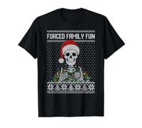 Forced Family Fun Skeleton Feo suéter navideño Camiseta gráfica económica, Hombre, Negro, XL
