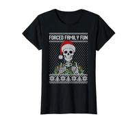 Forced Family Fun Skeleton Feo suéter navideño Camiseta gráfica económica, Mujer, Negro, L