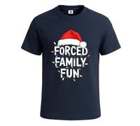 Forced Family Fun Winter Holidays - Camiseta divertida para hombre, Camiseta azul marino con estampado blanco, L