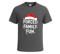 Forced Family Fun Winter Holidays - Camiseta divertida para hombre, Camiseta gris con estampado blanco, L