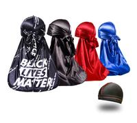 ForceWave 4 Unidades de durags sedosos para Hombres 360 Ondas, diseñador Do Rag, Premio 1 Gorra de Onda, Negro, Medium