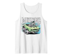 Ford - Coche Mustang Verde Vintage con Motor Camiseta sin Mangas, Hombre, Blanco, L