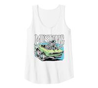 Ford - Coche Mustang Verde Vintage con Motor Camiseta sin Mangas, Mujer, Blanco, L