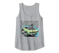 Ford - Coche Mustang Verde Vintage con Motor Camiseta sin Mangas, Mujer, Gris Jaspeado, L