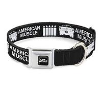 Ford - Collar para Mascotas, Collar de Perro, Hebilla de cinturón de Seguridad de Metal, Ford Mustang Grill American Muscle Stars Stripes Negro y Blanco, 15 a 24 Pulgadas de Ancho