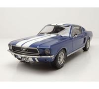 Ford MUSTANG Gt Fastback 1968 Azul Metálico Coche a Escala Blanco 1:18 KK Scale