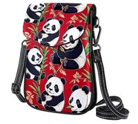 FORDAIIDV Bolso cruzado pequeño para mujer, bolso de viaje ligero con correa ajustable para el hombro, bonito panda sobre rojo