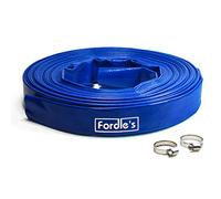 Fordle’s 20m x 25mm de Diámetro Tubo de Manguera de Descarga Layflat Compatible con Bomba de Agua Sumergible - PVC Azul Reforzado con Poliéster - Incluye 2 Clips