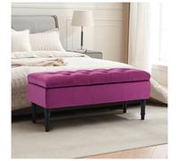 FOREDO Banco otomano de almacenamiento de terciopelo, banco de almacenamiento tapizado con botón copetudo, banco de almacenamiento al final de la cama, color morado