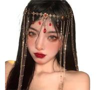 Forehead Dance Eyebrow Pendant Headdress Chain Water Drop Women's Bridal Hair Ornament Head Chain Headdress para ocasiones especiales y festivales(Red)