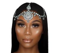 Forehead Hair Chain Head Piece Hairwear Shiny Bride Wedding Hair Accessories Headband Jewelry para ocasiones especiales y festivales(SILVER)