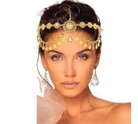 Forehead Headpiece Gold Color Alloy Hollowed Rhinestone Coin Tassel Head Chain Women's Dance Accessories para ocasiones especiales y festivales