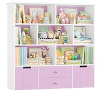 FOREHILL 125cm Estantería Infantil con 4 Cajones, 7 Compartimentos Abiertos | Montessori Librería Infantil, Organizador de Juguetes para Habitación Infantil, Salón, Rosa 125An. x 33F. x 120Al. cm