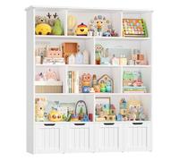 FOREHILL 146cm Estantería para Juguetes Infantiles con 10 Compartimentos | Libreria Infantil, 4 Cajones con Ruedas, Montessori, Organizador de Juguetes para Habitación Infantil Blanco 125.5x33x146cm