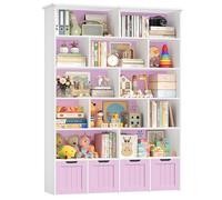 FOREHILL 175cm Estantería para Juguetes Infantiles con 12 Compartimentos | Libreria Infantil, 4 Cajones con Ruedas, Montessori, Organizador de Juguetes para Habitación Infantil Rosa 125.5x33x175cm