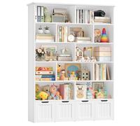 FOREHILL 175cm Estantería para Juguetes Infantiles con 12 Compartimentos | Libreria Infantil, 4 Cajones con Ruedas, Montessori, Organizador de Juguetes para Habitación Infantil Blanco 125.5x33x175cm