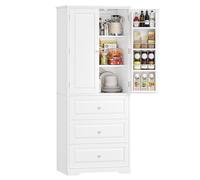 FOREHILL Alacena Cocina Aparador Comedor Mueble Auxiliar de Cocina Armario Despensa Mueble Almacenaje, 2 Estantes Ajustables por Puerta, 3 Cajones para Salón Comedor, Blanco, 60x40x150cm