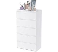 FOREHILL Cajonera con 5 Cajones, Sinfonier, Mueble Cajonera, Cómoda Dormitorio, Mueble Almacenaje Madera, para Salón, Blanco, 55x33x100cm