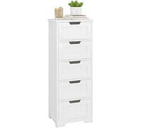 FOREHILL Cajonera con 5 Cajones, Sinfonier, Mueble Cajonera, Cómoda Dormitorio, para Salón, Entrada, Madera, Blanco, 40x30x102cm