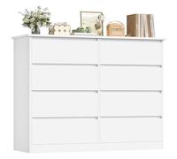 FOREHILL Comoda Dormitorio 8 Cajones 120 cm Cajonera Armario Interior Sinfonier Cómodas y Cajoneras Dormitorio Armario de Almacenamiento para el Salón Cómoda Moderna Blanco 120x39,5x96 cm