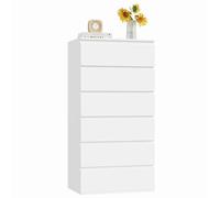 FOREHILL Cómoda Dormitorio, Cómodas y Cajoneras, Cajonera con 6 Cajones, Sinfonier Dormitorio Alto, Mueble Almacenaje para Dormitorio, Salón, Madera (Blanco)