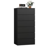 FOREHILL Cómoda Dormitorio, Cómodas y Cajoneras, Cajonera con 6 Cajones, Sinfonier Dormitorio Alto, Mueble Almacenaje para Dormitorio, Salón, Madera (Negro)