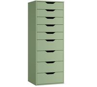 FOREHILL Comoda Dormitorio Comodas y Cajoneras Sinfonier Dormitorio Alto Cajoneras con 9 Cajones Mueble Almacenaje para Salón, Oficina, Verde 45x40x124.5cm