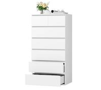 FOREHILL Cómoda Dormitorio con 7 Cajones, Cómodas y Cajoneras Dormitorio, Sinfonier Alto, Mueble Almacenaje, Salón, Recibidor, Madera, Blanco, 60x40x119cm