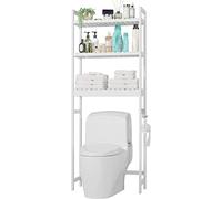 FOREHILL Estantería Baño Encima WC con 3 Estantes, Estantería sobre Inodoro, Organizador sobre Inodoro, Estantería Bambú Baño, para Toallas, Artículos de Tocador, Blanco, 163x26x63.5cm