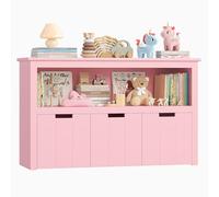 FOREHILL Mueble Almacenaje Juguetes, Mueble Juguetes Organizador, Armario Infantil Ropas, Estantería Infantil Montessori, con 3 Cajones con Ruedas, 1 Estante Abierto, Rosa, 102 x 33 x 61,5cm