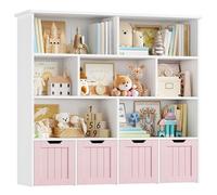 FOREHILL Mueble Almacenaje Juguetes, Mueble Juguetes Organizador, Estanteria Montessori, Estanteria Infantil, Libreria Montessori Infantil, con Ruedas, para Habitación Infantil, Salón (Blanco y Rosa)