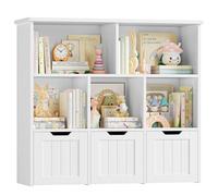FOREHILL Mueble Almacenaje Juguetes, Mueble Juguetes Organizador, Estanteria Montessori, Estanteria Infantil, Libreria Montessori Infantil, con Ruedas, para Salón, 100x33x89,5cm (Blanco)