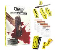 Forensics CSI - Kit de escena del crimen - 10 marcadores de evidencia, bolsas de evidencia de 3 m "Do Not Cross", regla forense y guantes - perfecto para fiestas de misterio de asesinato