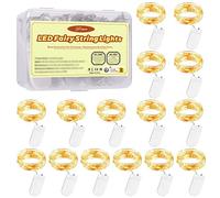 Forepin 15 Piezas Cadena de Luces con Pilas, 2M 20 LEDs Hilo de Cobre a Batería Impermeable Cadena de Luz para Interior y Exterior, Navidad, Boda, Cumpleaños, Decoración de Pabellón de Jardín